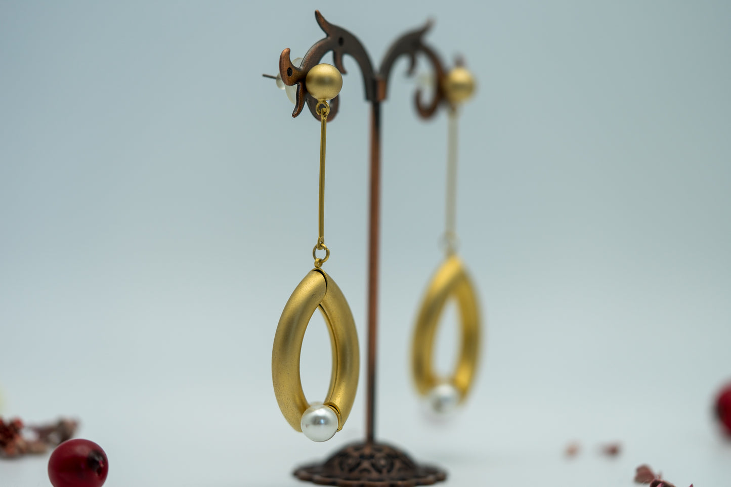 Golden Pearl Halo Earrings